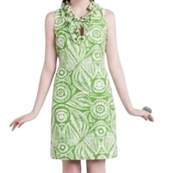 Kate Spade Bonnie Green and White BotanicalFloral Ruffle Dress sz small - Picture 1 of 9